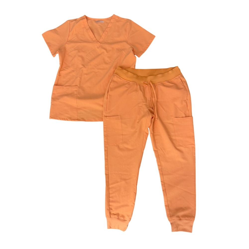 Mandala Scrub Set Womens Small Equa-Tek V-Neck Jogger Pockets Orange